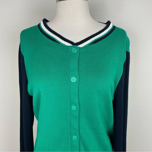 Talbots Green Navy Cotton Blend Button Cardigan Large - Picture 3 of 7